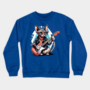 Devon Rex Cat Playing Guitar Crewneck Sweatshirt